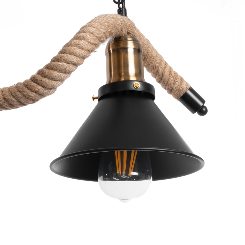 TYMEN  Vintage Κρεμαστό Φωτιστικό Καμπάνα Τρίφωτο 3 x E27 IP20 Μαύρο Μέταλλο με Μπεζ Σχοινί - Μ85 x Π18.5 x Υ20cm