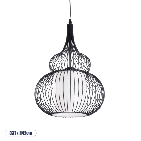 GLOBOSTAR® LILY  Μοντέρνο Κρεμαστό Φωτιστικό Οροφής με Ντουί 1 x E27 AC 220-240V IP20 - Μαύρο & Λευκό - Μ31 x Π31 x Υ42cm