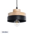 RUHIEL  Μοντέρνο Κρεμαστό Φωτιστικό Καμπάνα Μονόφωτο 1 x E27 IP20 Μαύρο Μέταλλο με Μπεζ Ξύλο - Μ18 x Π18 x Υ12cm