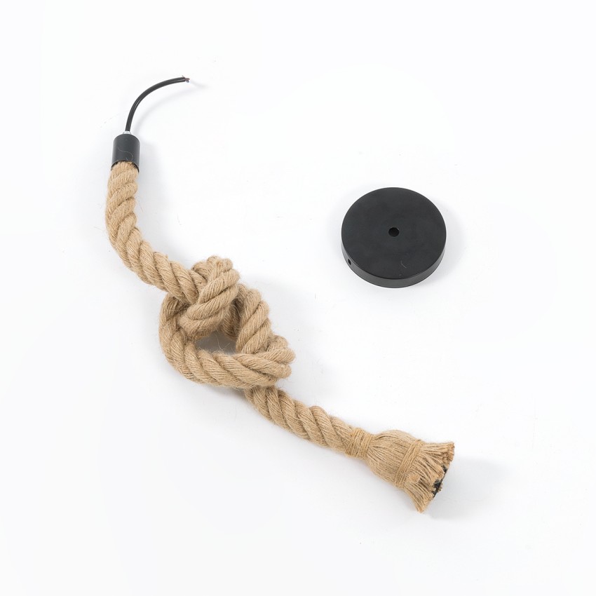 ROPE  Vintage Κρεμαστό Φωτιστικό Ανάρτηση Μονόφωτο 1 x E27 IP20 Μπεζ Σχοινί - Μ3.5 x Π3.5 x Y100cm