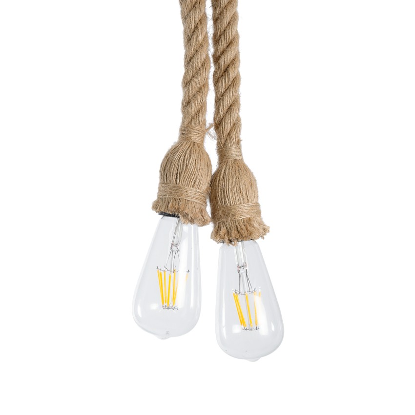 GLOBOSTAR® ROPE  Boho Κρεμαστό Φωτιστικό Οροφής με Ντουί 2 x E27 AC 220-240V IP20 - Μπεζ - Μ30 x Π3.5 x Υ100cm