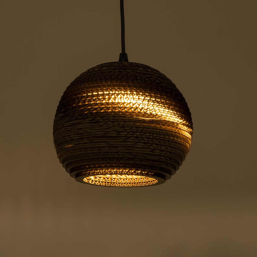 SANTORINI  Boho Κρεμαστό Φωτιστικό Μπάλα Μονόφωτο 1 x E27 IP20 3D Καφέ Χαρτί - Μ20 x Π20 x Y16cm