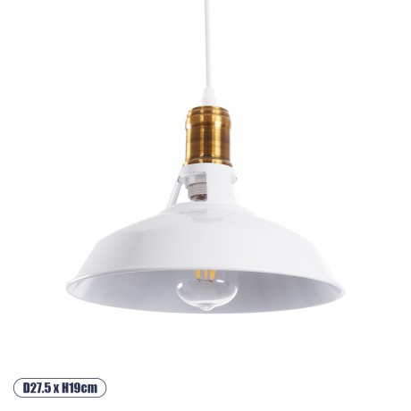 GLOBOSTAR® ANER  Vintage Κρεμαστό Φωτιστικό Οροφής με Ντουί 1 x E27 AC 220-240V IP20 - Λευκό & Χρυσό - Μ27.5 x Π27.5 x Υ19cm