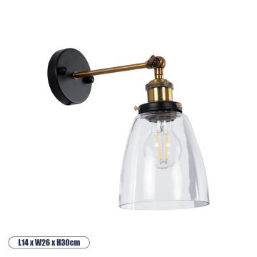 GLOBOSTAR® LYDIA  Vintage Φωτιστικό Τοίχου - Απλίκα με Ντουί 1 x E27 AC 220-240V IP20 - Μαύρο & Χρυσό - Μ14 x Π26 x Υ30cm