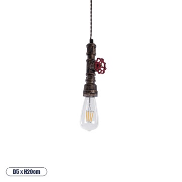 SPIGOT  Vintage Κρεμαστό Φωτιστικό Ανάρτηση Μονόφωτο 1 x E27 IP20 Χάλκινο & Κόκκινο Μεταλλο - Μ5 x Π5 x Y20cm