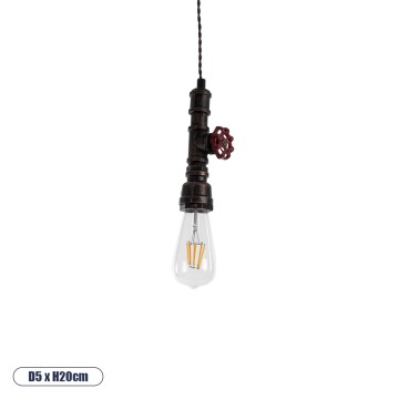 SPIGOT  Vintage Κρεμαστό Φωτιστικό Ανάρτηση Μονόφωτο 1 x E27 IP20 Καφέ & Κόκκινο Μέταλλο - Μ5 x Π5 x Y20cm