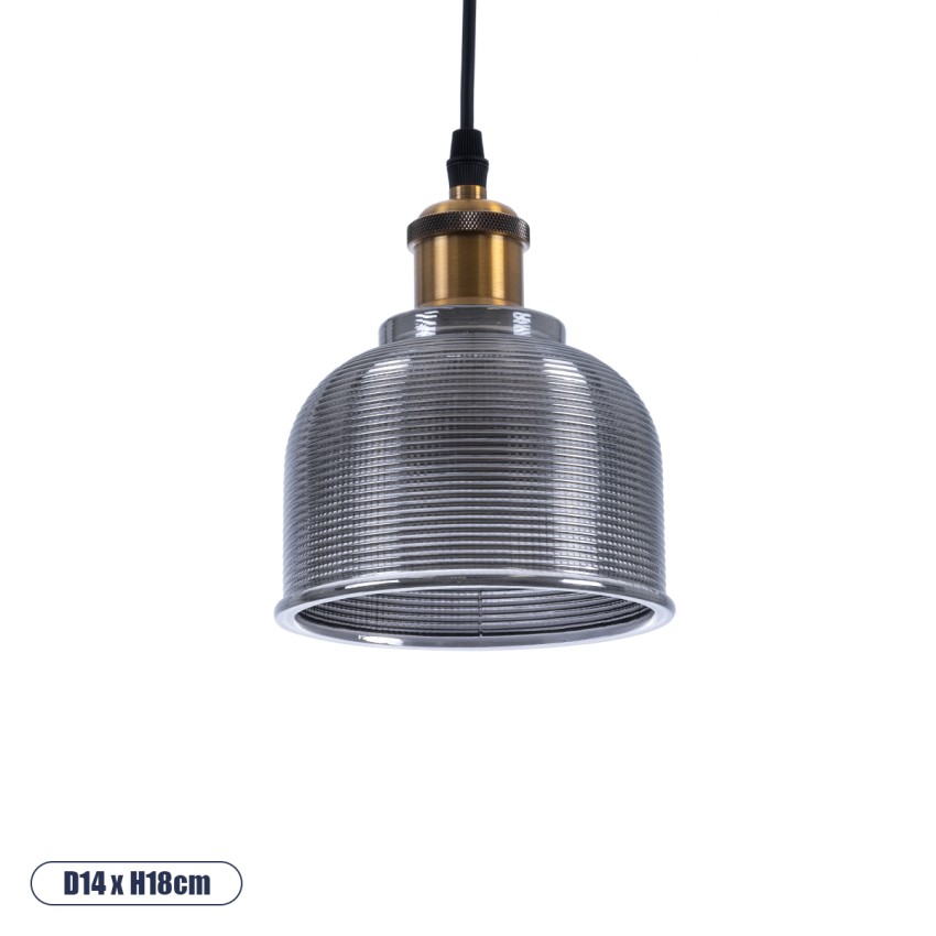 SEGRETO  Vintage Κρεμαστό Φωτιστικό Μονόφωτο Καμπάνα 1 x E27 IP20 Μαύρο Γυαλί με Χρυσό Μέταλλο - Μ14 x Π14 x Υ18cm