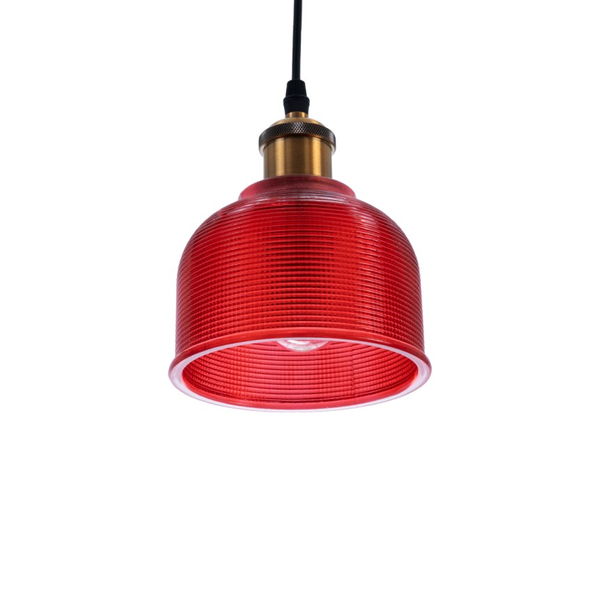 SEGRETO  Vintage Κρεμαστό Φωτιστικό Μονόφωτο Καμπάνα 1 x E27 IP20 Κόκκινο Γυαλί με Χρυσό Μέταλλο - Μ14 x Π14 x Υ18cm