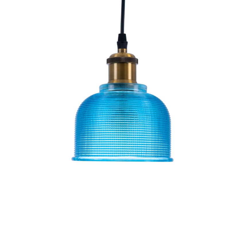 SEGRETO  Vintage Κρεμαστό Φωτιστικό Μονόφωτο Καμπάνα 1 x E27 IP20 Μπλε Γυαλί με Χρυσό Μέταλλο - Μ14 x Π14 x Υ18cm