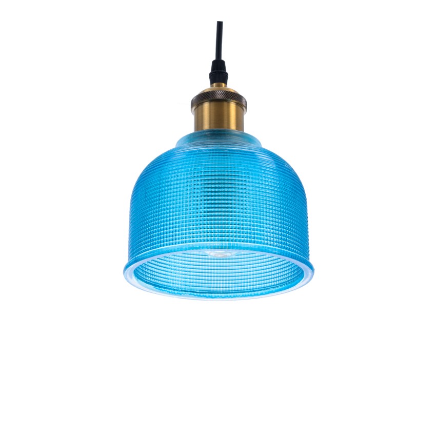 SEGRETO  Vintage Κρεμαστό Φωτιστικό Μονόφωτο Καμπάνα 1 x E27 IP20 Μπλε Γυαλί με Χρυσό Μέταλλο - Μ14 x Π14 x Υ18cm