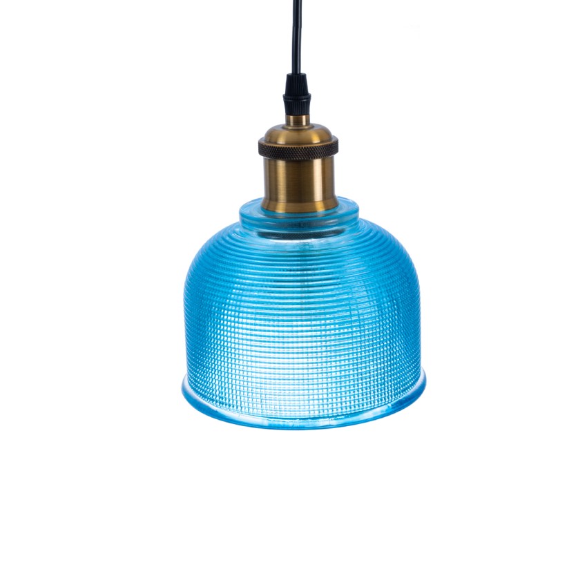 SEGRETO  Vintage Κρεμαστό Φωτιστικό Μονόφωτο Καμπάνα 1 x E27 IP20 Μπλε Γυαλί με Χρυσό Μέταλλο - Μ14 x Π14 x Υ18cm