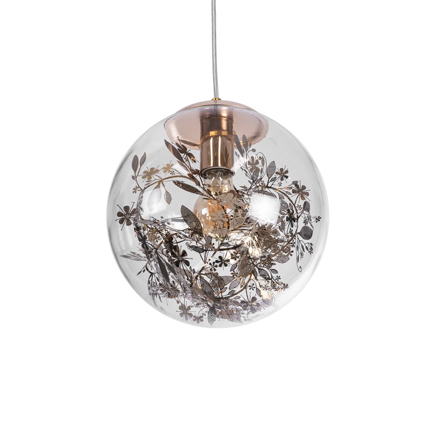 GLOBOSTAR® HARPER  Μοντέρνο Κρεμαστό Φωτιστικό Οροφής με Ντουί 1 x E27 AC 220-240V IP20 - Διάφανο & Χάλκινο - Μ25 x Π25 x Υ30cm