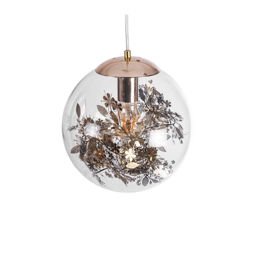 GLOBOSTAR® HARPER  Μοντέρνο Κρεμαστό Φωτιστικό Οροφής με Ντουί 1 x E27 AC 220-240V IP20 - Διάφανο & Χάλκινο - Μ25 x Π25 x Υ30cm