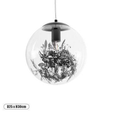 HARPER  Μοντέρνο Κρεμαστό Φωτιστικό Μπάλα Μονόφωτο 1 x E27 IP20 Διάφανο Γυαλί με Μαύρο Μέταλλο - Μ25 x Π25 x Υ30cm