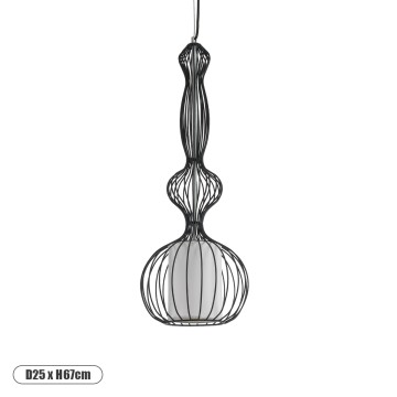 GLOBOSTAR® LILY  Vintage Κρεμαστό Φωτιστικό Οροφής με Ντουί 1 x E27 AC 220-240V IP20 - Μαύρο & Λευκό - Μ25 x Π25 x Υ67cm