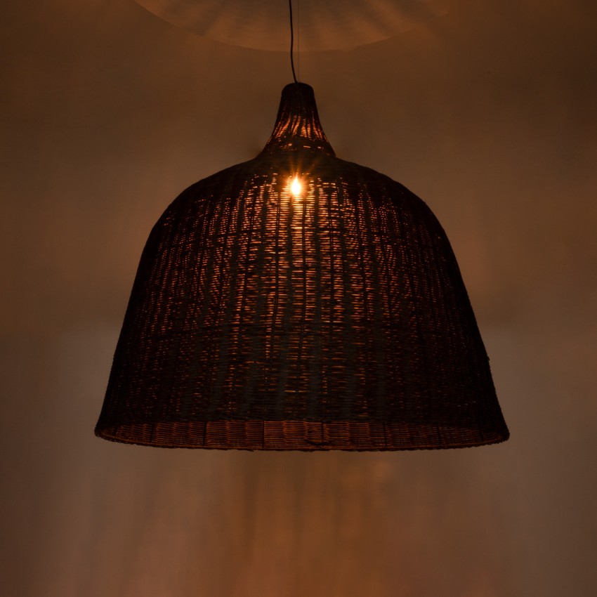 BAHAMAS  Boho Κρεμαστό Φωτιστικό Καμπάνα Μονόφωτο 1 x E27 IP20 Καφέ Ξύλο - Μ90 x Π90 x Y90cm