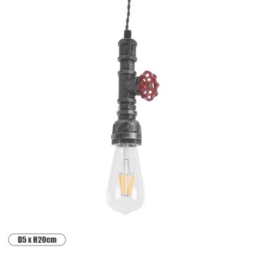 SPIGOT  Vintage Κρεμαστό Φωτιστικό Ανάρτηση Μονόφωτο 1 x E27 IP20 Ασημί & Κόκκινο Μέταλλο - Μ5 x Π5 x Y20cm