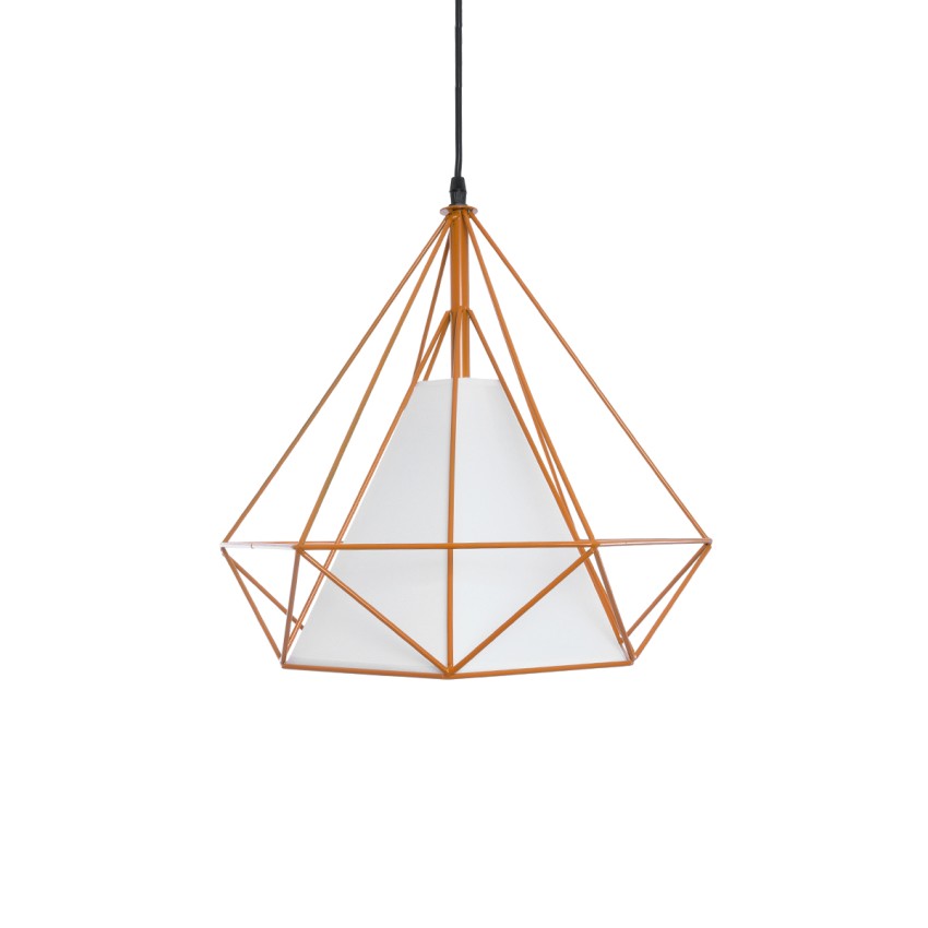 KAIRI  Μοντέρνο Κρεμαστό Φωτιστικό Πλέγμα Μονόφωτο 1 x E27 IP20 Πορτοκαλί Μέταλλο με Λευκό Ύφασμα - Μ38 x Π38 x Y38cm