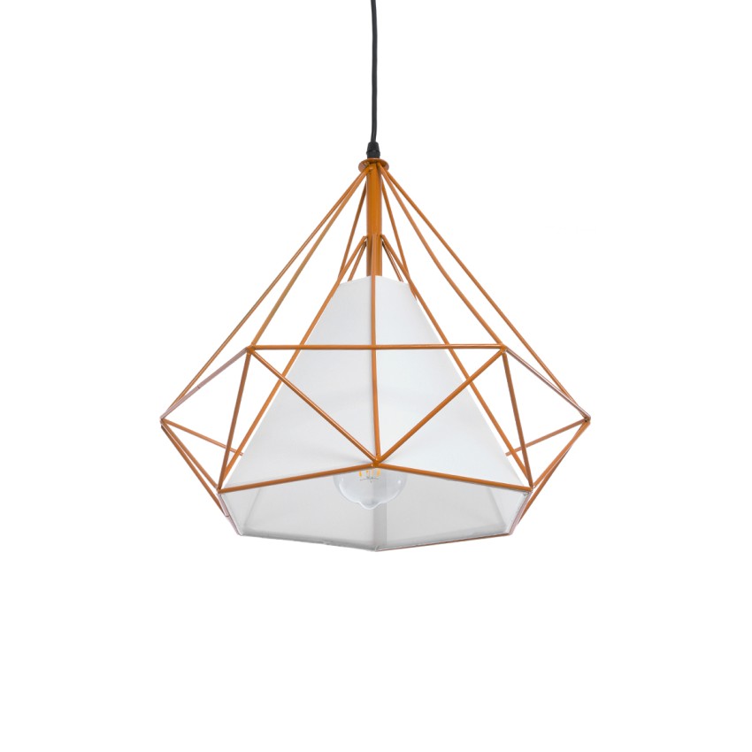 KAIRI  Μοντέρνο Κρεμαστό Φωτιστικό Πλέγμα Μονόφωτο 1 x E27 IP20 Πορτοκαλί Μέταλλο με Λευκό Ύφασμα - Μ38 x Π38 x Y38cm