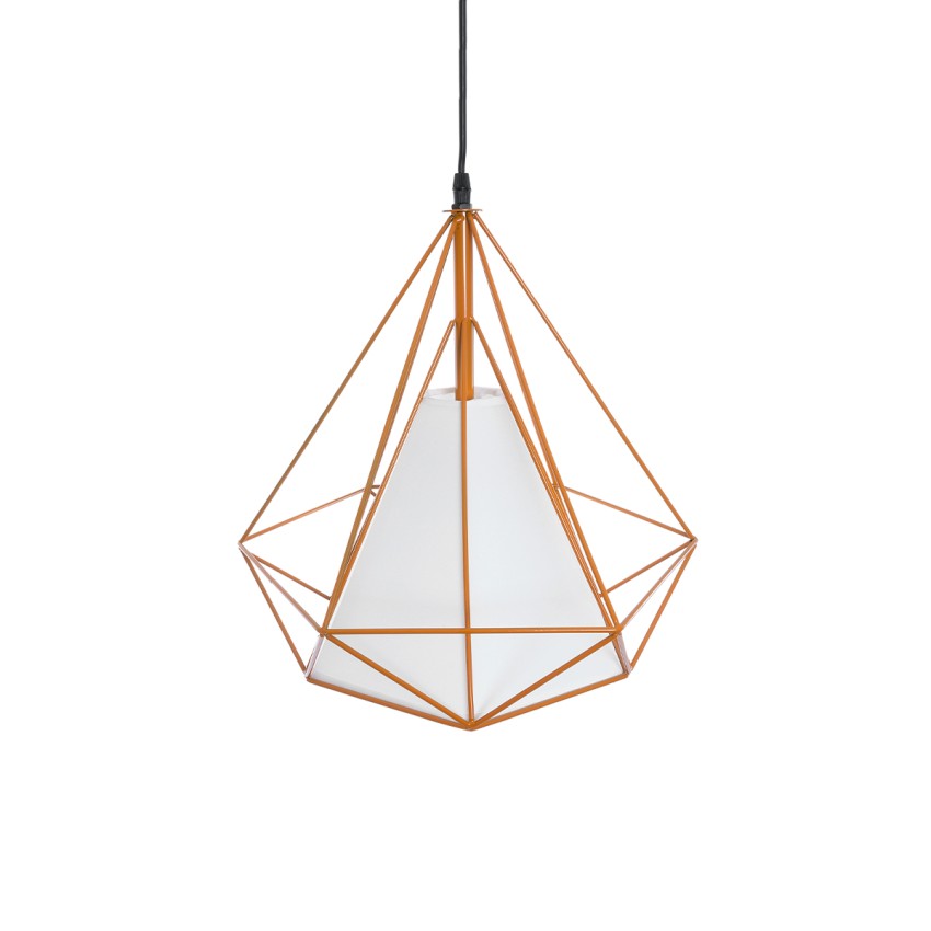 KAIRI  Μοντέρνο Κρεμαστό Φωτιστικό Πλέγμα Μονόφωτο 1 x E27 IP20 Πορτοκαλί Μέταλλο με Λευκό Ύφασμα - Μ38 x Π38 x Y38cm