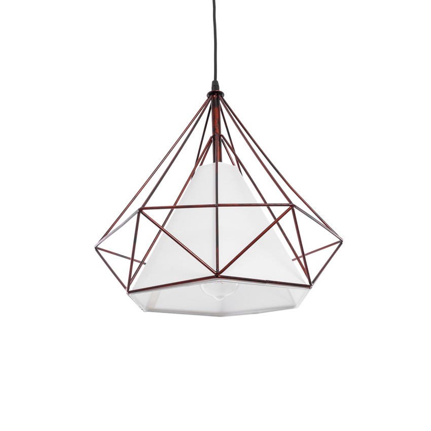 GLOBOSTAR® KAIRI  Μοντέρνο Κρεμαστό Φωτιστικό Οροφής με Ντουί 1 x E27 AC 220-240V IP20 - Χάλκινο & Λευκό - Μ38 x Π38 x Y38cm