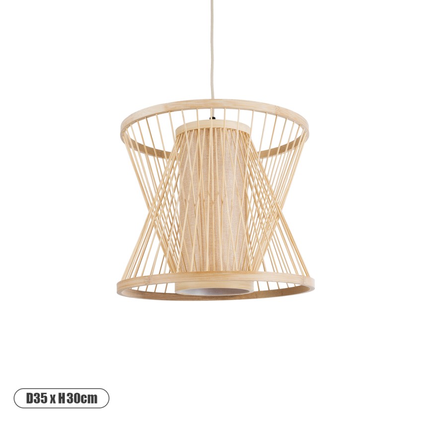 HIBISCUS  Boho Κρεμαστό Φωτιστικό Καπέλο Μονόφωτο 1 x E27 IP20 Μπεζ Ξύλο - Μ35 x Π35 x Y30cm