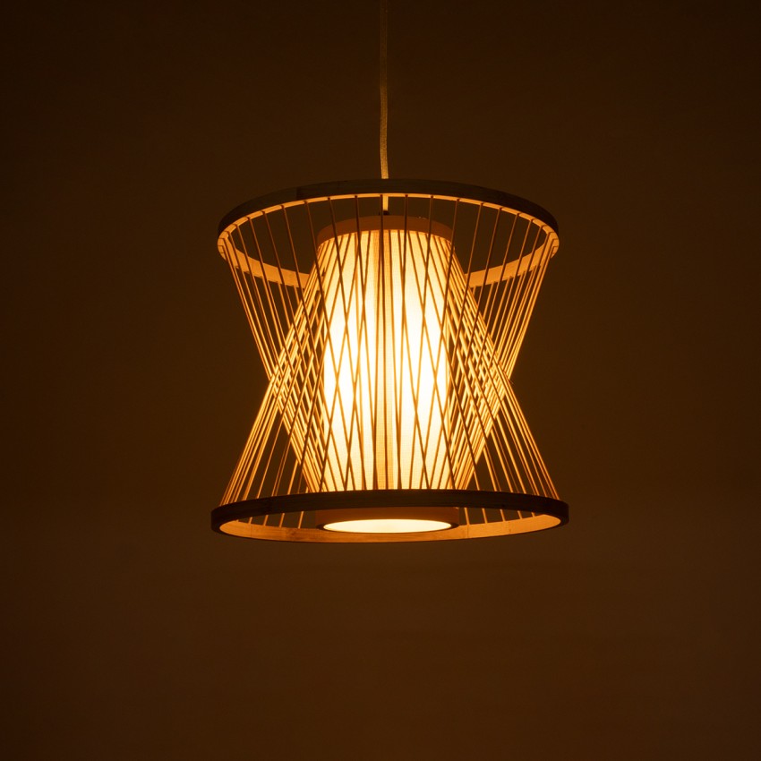 HIBISCUS  Boho Κρεμαστό Φωτιστικό Καπέλο Μονόφωτο 1 x E27 IP20 Μπεζ Ξύλο - Μ35 x Π35 x Y30cm