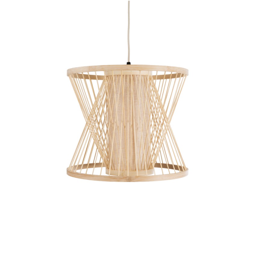 HIBISCUS  Boho Κρεμαστό Φωτιστικό Καπέλο Μονόφωτο 1 x E27 IP20 Μπεζ Ξύλο - Μ35 x Π35 x Y30cm