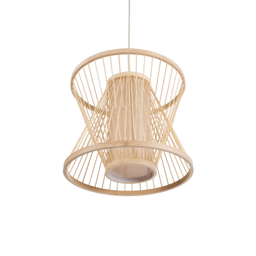 HIBISCUS  Boho Κρεμαστό Φωτιστικό Καπέλο Μονόφωτο 1 x E27 IP20 Μπεζ Ξύλο - Μ35 x Π35 x Y30cm