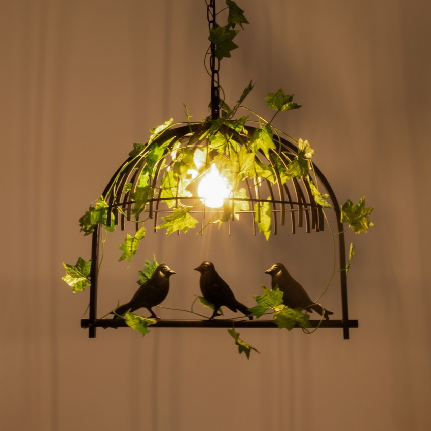 GLOBOSTAR® NEST  Vintage Κρεμαστό Φωτιστικό Οροφής με Ντουί 1 x E27 AC 220-240V IP20 - Μαύρο & Πράσινο - Μ48 x Π38 x Υ40cm