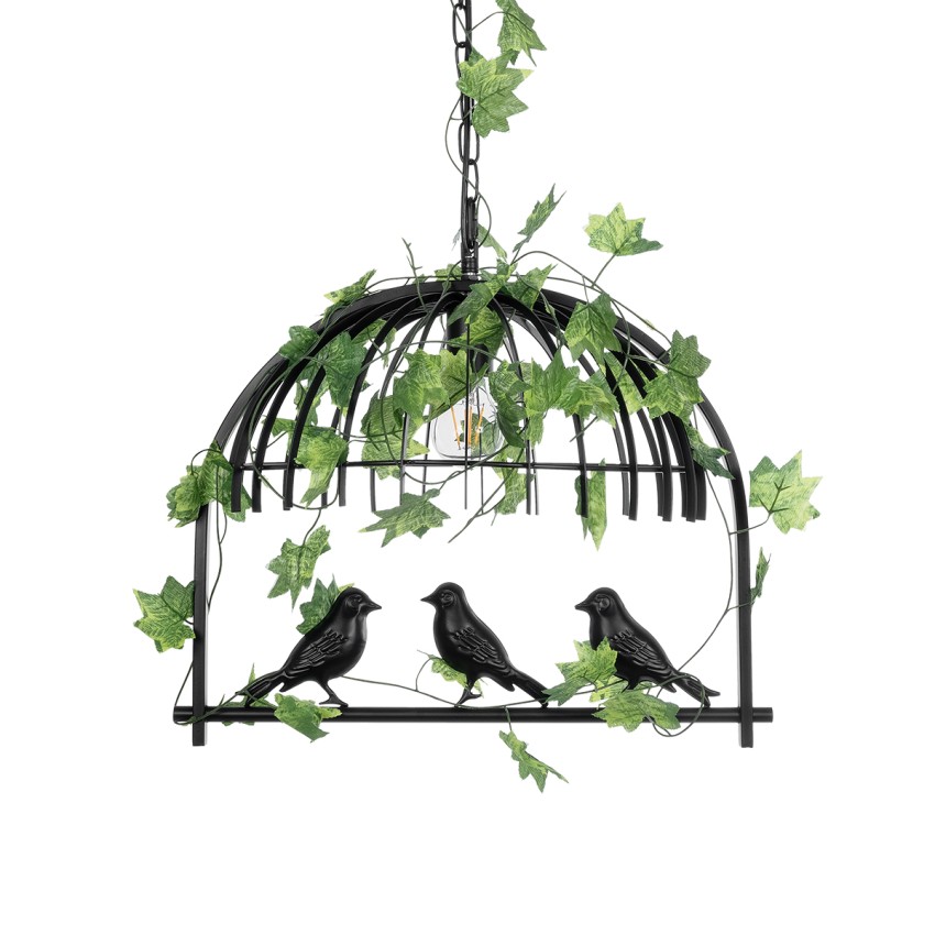 GLOBOSTAR® NEST  Vintage Κρεμαστό Φωτιστικό Οροφής με Ντουί 1 x E27 AC 220-240V IP20 - Μαύρο & Πράσινο - Μ48 x Π38 x Υ40cm