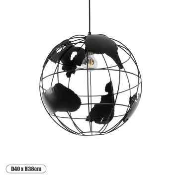GLOBOSTAR® EARTH  Vintage Κρεμαστό Φωτιστικό Οροφής με Ντουί 1 x E27 AC 220-240V IP20 - Μαύρο - Μ41 x Π41 x Υ41cm