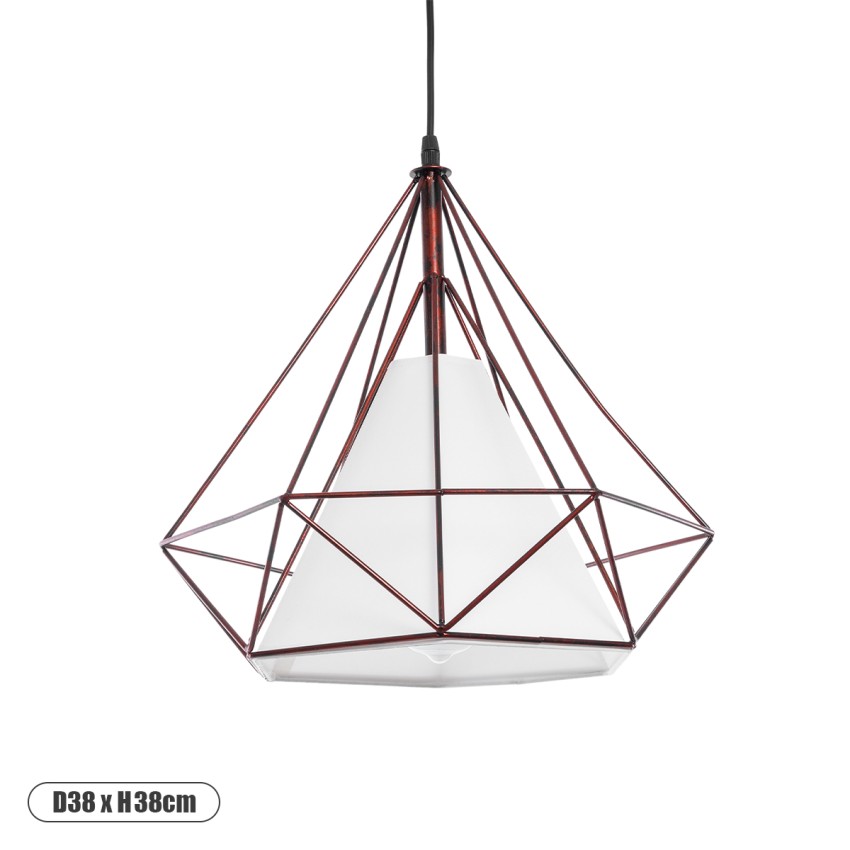 GLOBOSTAR® KAIRI  Μοντέρνο Κρεμαστό Φωτιστικό Οροφής με Ντουί 1 x E27 AC 220-240V IP20 - Χάλκινο & Λευκό - Μ38 x Π38 x Y38cm