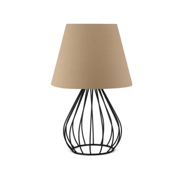 CLASS  Μοντέρνο Eπιτραπέζιο Φωτιστικό Μονόφωτο 1 x E27 IP20 Μαύρο Μέταλλο με Μπεζ Ύφασμα - Μ22 x Π22 x Υ36cm