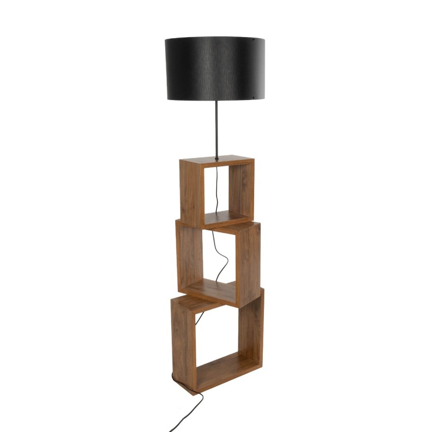 LUMO  Μοντέρνο Επιδαπέδιο Φωτιστικό Μονόφωτο 1 x E27 IP20 Καρυδί Ξύλο με Μαύρο Ύφασμα - Μ37 x Π37 x Υ155cm