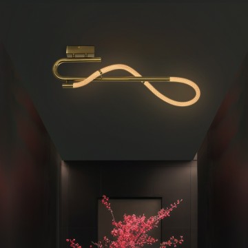 kelvo® GLOW  Μοντέρνο Φωτιστικό Οροφής LED 18W 1800lm 360° AC 220-240V IP20 Ρυθμιζόμενο Λευκό CCT με On/Off 2700K/4500K/6000K - Lumileds SMD Chip - Χρυσό Πλατίνα & Λευκό Νήμα - Μ65 x Π30 x Υ30cm