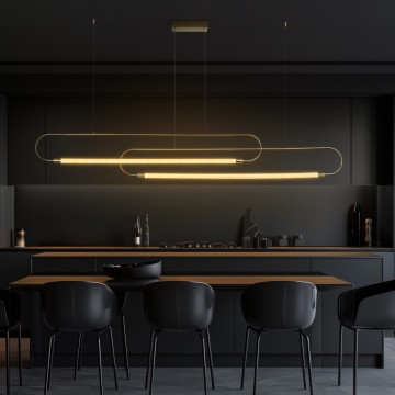 kelvo® GLOW  Μοντέρνο Κρεμαστό Φωτιστικό Οροφής LED 28W 2800lm 360° AC 220-240V IP20 Ρυθμιζόμενο Λευκό CCT με Χειριστήριο από 2700K έως 6000K Dimmable - Lumileds SMD Chip - Χρυσό Πλατίνα & Λευκό Νήμα - Μ160 x Π3 x Υ25cm