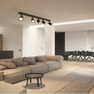 kelvo® SPOTA  Κινούμενο Φωτιστικό Σποτ Οροφής για 5 Λάμπες MR16 με Ντουί GU10 AC 220-240V IP20 - Μαύρο Ματ - Μ79.5 x Π6.3 x Υ14cm