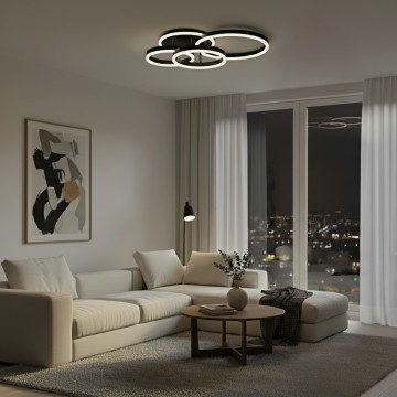 kelvo® VENOM  Φωτιστικό Οροφής LED 100W 10000lm 360° AC 220-240V IP20 Ρυθμιζόμενο Λευκό CCT με Χειριστήριο από 2700K έως 6000K Dimmable - Lumileds SMD Chip - Μαύρο Ματ - Μ70 x Π40 x Υ16cm