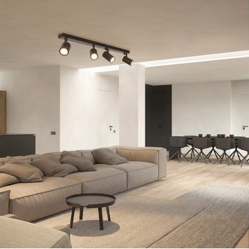 kelvo® SPOTA  Κινούμενο Φωτιστικό Σποτ Οροφής για 4 Λάμπες MR16 με Ντουί GU10 AC 220-240V IP20 - Μαύρο Ματ - Μ64 x Π6 x Υ14cm