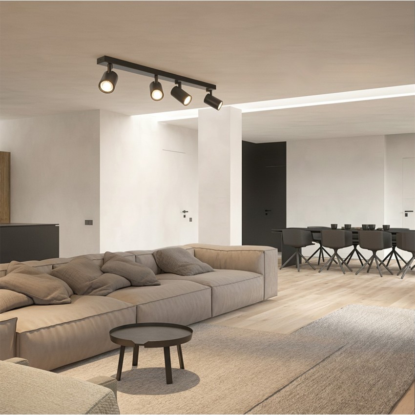 kelvo® SPOTA  Κινούμενο Φωτιστικό Σποτ Οροφής για 4 Λάμπες MR16 με Ντουί GU10 AC 220-240V IP20 - Μαύρο Ματ - Μ64 x Π6 x Υ14cm