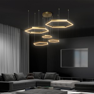 kelvo® LEXAGON  Κρεμαστό Φωτιστικό Οροφής LED 120W 12000lm 200° AC 220-240V IP20 Ρυθμιζόμενο Λευκό CCT με Χειριστήριο από 2700K έως 6000K Dimmable - Lumileds SMD Chip - Χρυσό Πλατίνα - Μ110 x Π90 x Υ110cm