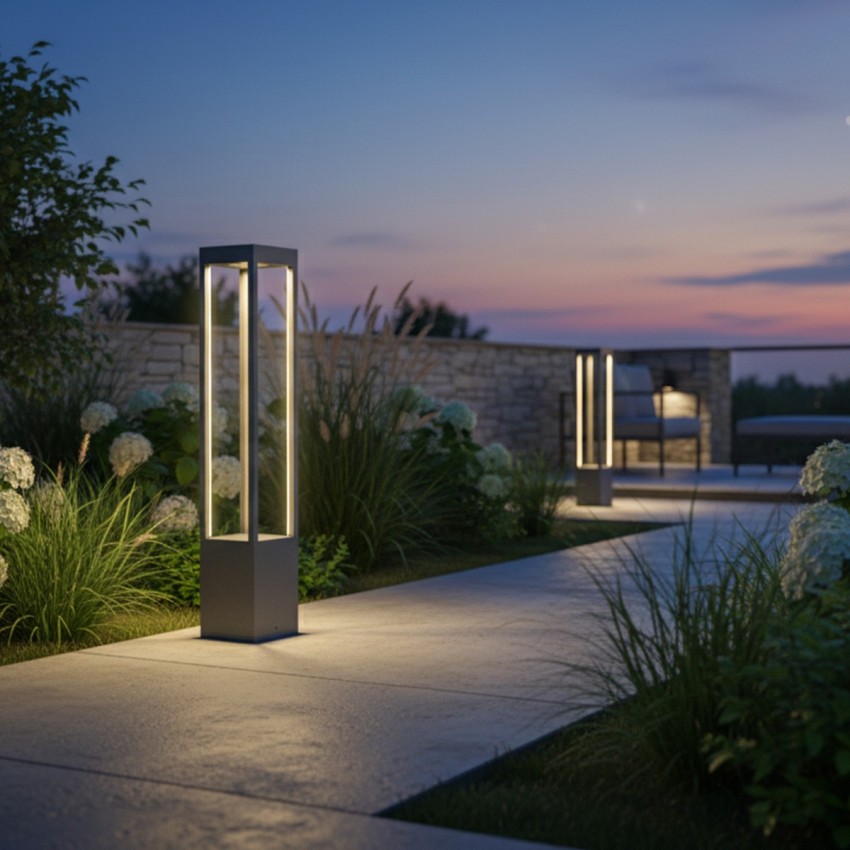 kelvo® GREMO  Φωτιστικό Κολωνάκι Κήπου LED 7W 735lm 45° AC 220-240V Αδιάβροχο IP65 Θερμό Λευκό 2700K - Bridgelux COB Chip & TÜV SÜD Driver - Γκρι Ανθρακί Ματ - Μ15 x Π15 x Υ80.5cm