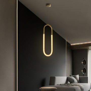 kelvo® GLOW  Κρεμαστό Φωτιστικό Οροφής LED 18W 1800lm 360° AC 220-240V IP20 Ρυθμιζόμενο Λευκό CCT με On/Off 2700K/4500K/6000K - Lumileds SMD Chip - Χρυσό Πλατίνα - Μ20 x Π2.5 x Υ60cm