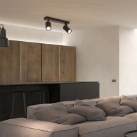 kelvo® SPOTA  Κινούμενο Φωτιστικό Σποτ Οροφής για 2 Λάμπες MR16 με Ντουί GU10 AC 220-240V IP20 - Μαύρο Ματ - Μ30 x Π6 x Υ14.5cm