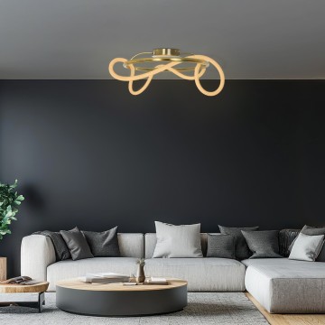 kelvo® GLOW  Φωτιστικό Οροφής LED 34W 3400lm 360° AC 220-240V IP20 Ρυθμιζόμενο Λευκό CCT με Χειριστήριο από 2700K έως 6000K Dimmable - Lumileds SMD Chip - Χρυσό Πλατίνα - Μ60 x Π60 x Υ30cm