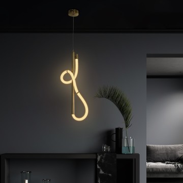 kelvo® GLOW  Κρεμαστό Φωτιστικό Οροφής LED 24W 2400lm 360° AC 220-240V IP20 Ρυθμιζόμενο Λευκό CCT με On/Off 2700K/4500K/6000K - Lumileds SMD Chip - Χρυσό Πλατίνα - Μ30 x Π17 x Υ66cm