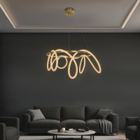 kelvo® GLOW  Κρεμαστό Φωτιστικό Οροφής LED 69W 6900lm 360° AC 220-240V IP20 Ρυθμιζόμενο Λευκό CCT με Χειριστήριο από 2700K έως 6000K Dimmable - Lumileds SMD Chip - Χρυσό Πλατίνα - Μ100 x Π100 x Υ40cm