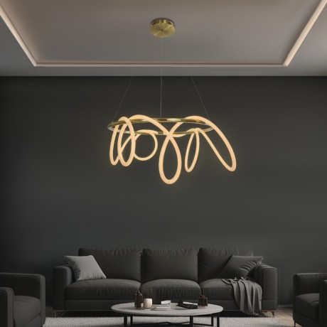 kelvo® GLOW  Κρεμαστό Φωτιστικό Οροφής LED 69W 6900lm 360° AC 220-240V IP20 Ρυθμιζόμενο Λευκό CCT με Χειριστήριο από 2700K έως 6000K Dimmable - Lumileds SMD Chip - Χρυσό Πλατίνα - Μ100 x Π100 x Υ40cm