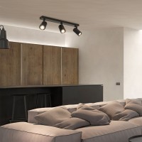 kelvo® SPOTA  Κινούμενο Φωτιστικό Σποτ Οροφής για 3 Λάμπες MR16 με Ντουί GU10 AC 220-240V IP20 - Μαύρο Ματ - Μ48 x Π6.2 x Υ14cm